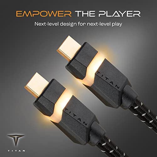 Titan 8K HDMI 2.1 Cable, 3 Ft Braided Cord, Amber LED Light Strip, Ultra High-Speed Cable with HDR, VRR & QMS, 48 GBPS, Black, 60864