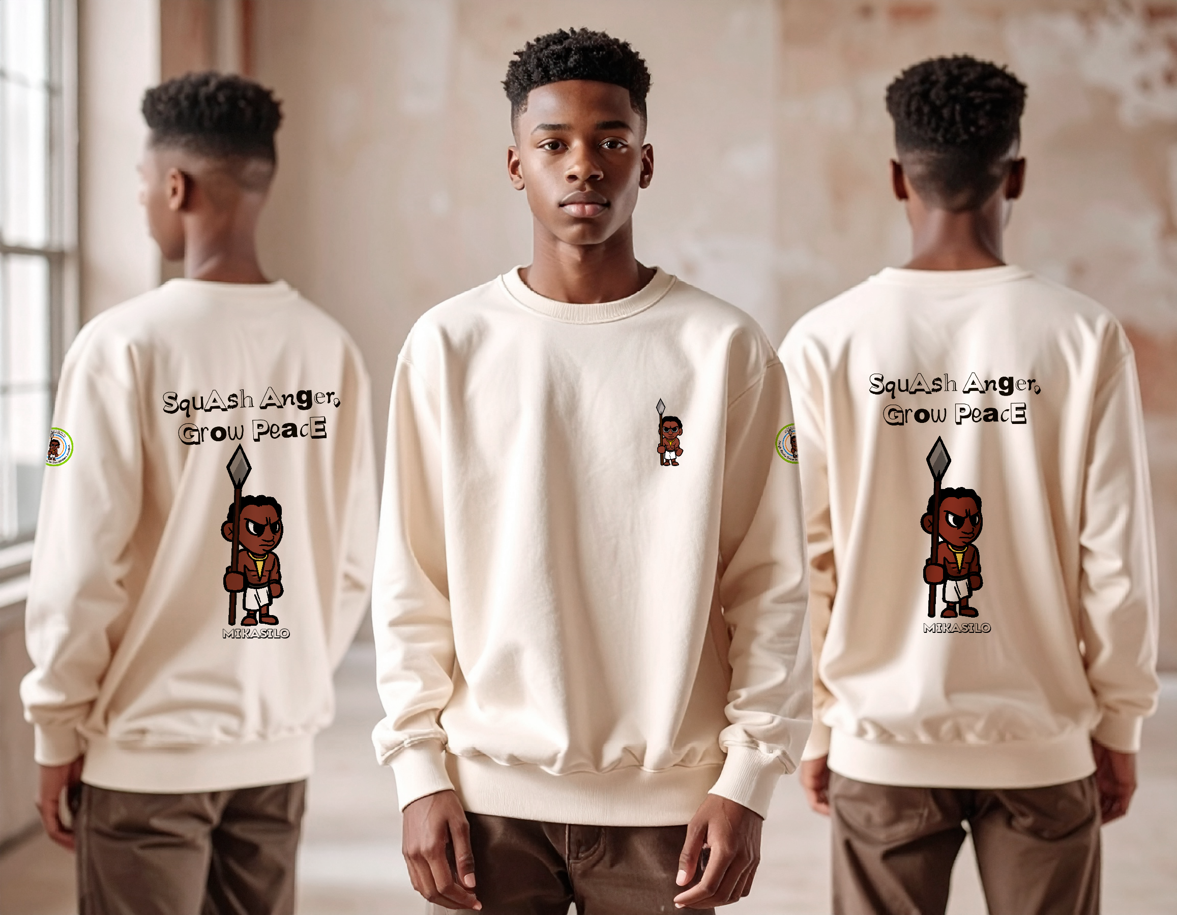 Mikasilo-Angry Poacher Ivory Crew Neck Sweatshirt