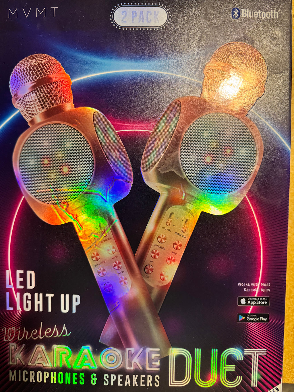 MVMT 2-Pack LED Light Karaoke DUET Microphones and Speakers