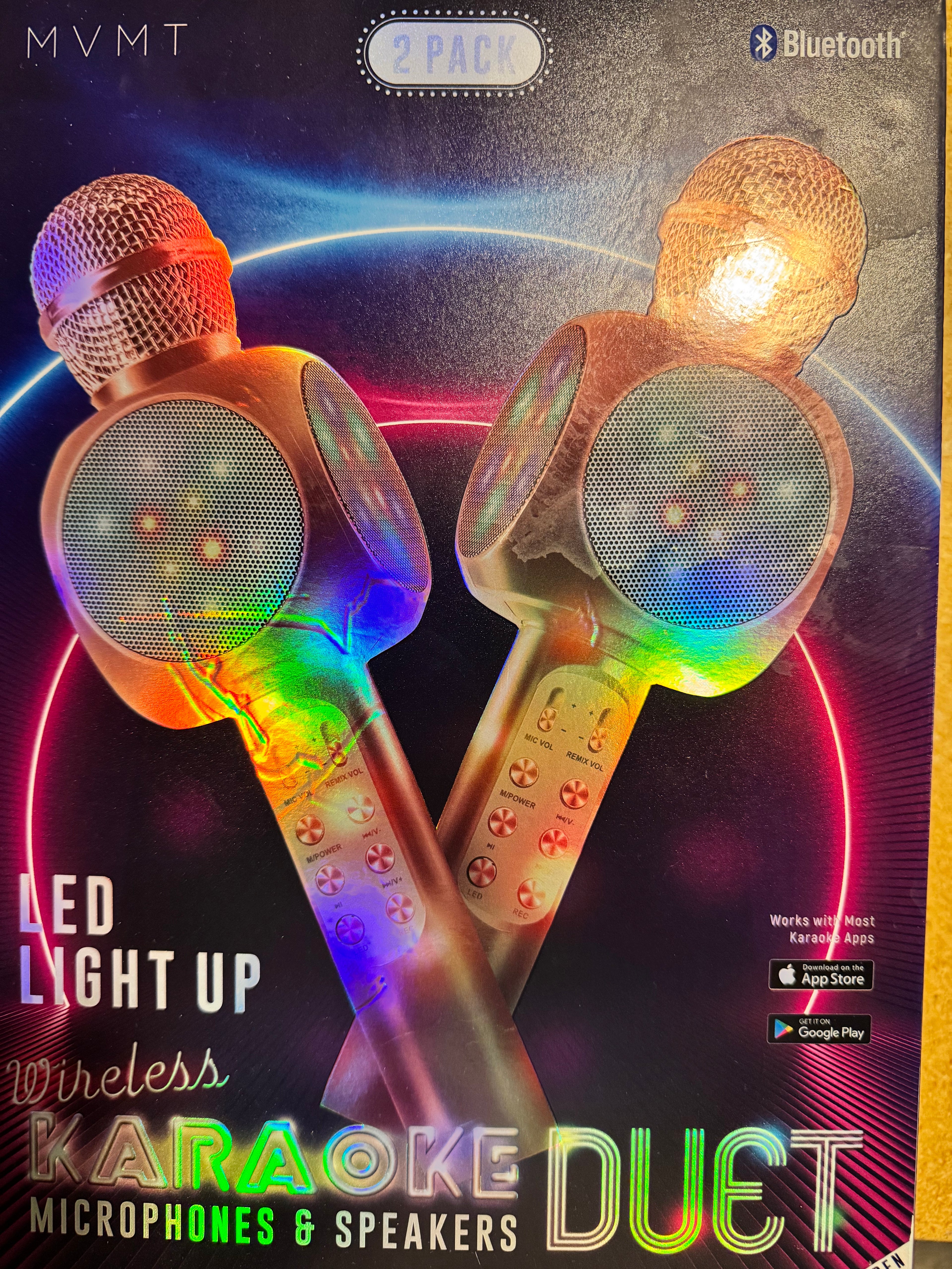 MVMT 2-Pack LED Light Karaoke DUET Microphones and Speakers
