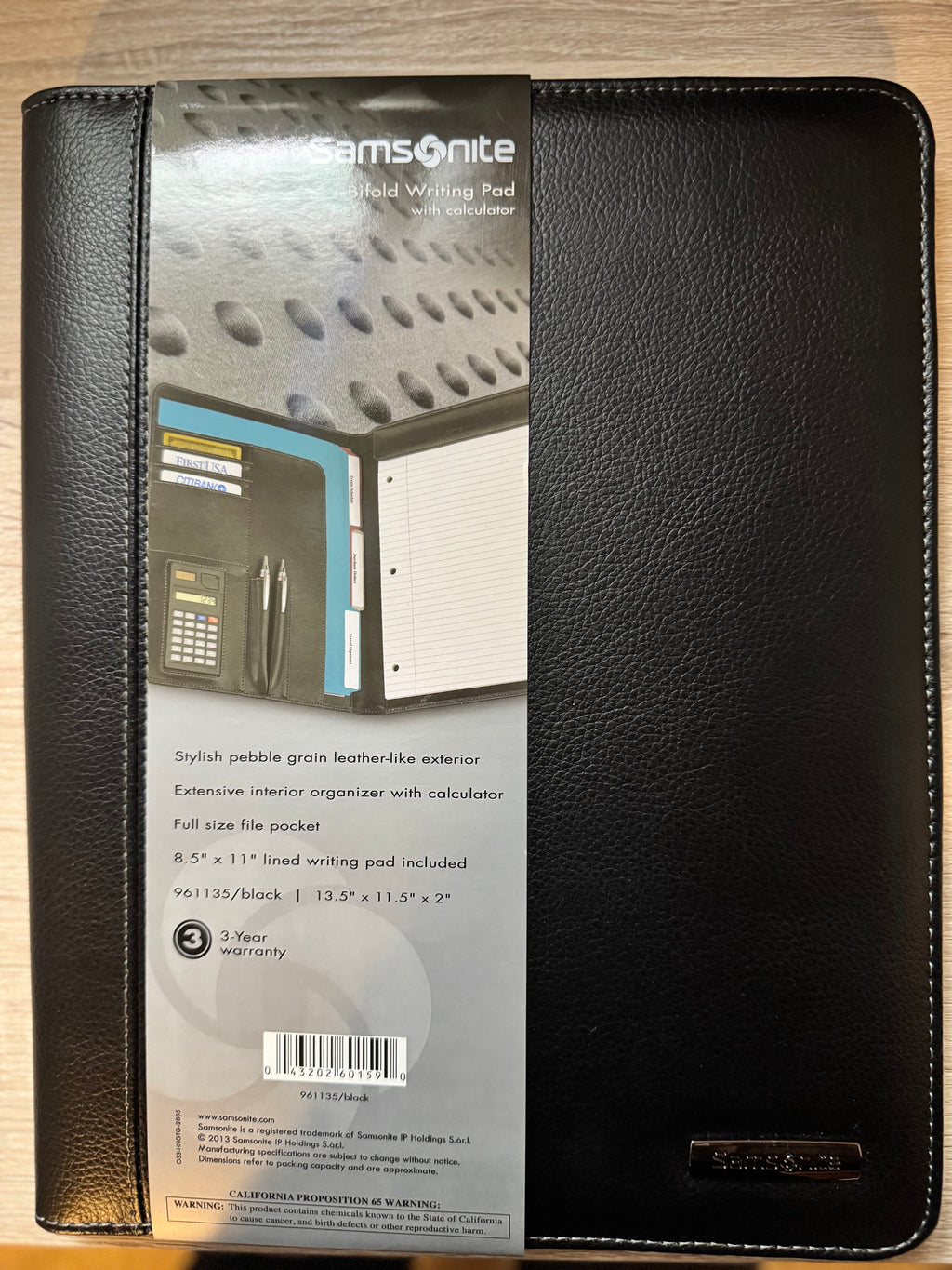 Samsonite Vinyl Bi-Fold Writing Pad, 12 1/4" X 10" X 1", Black