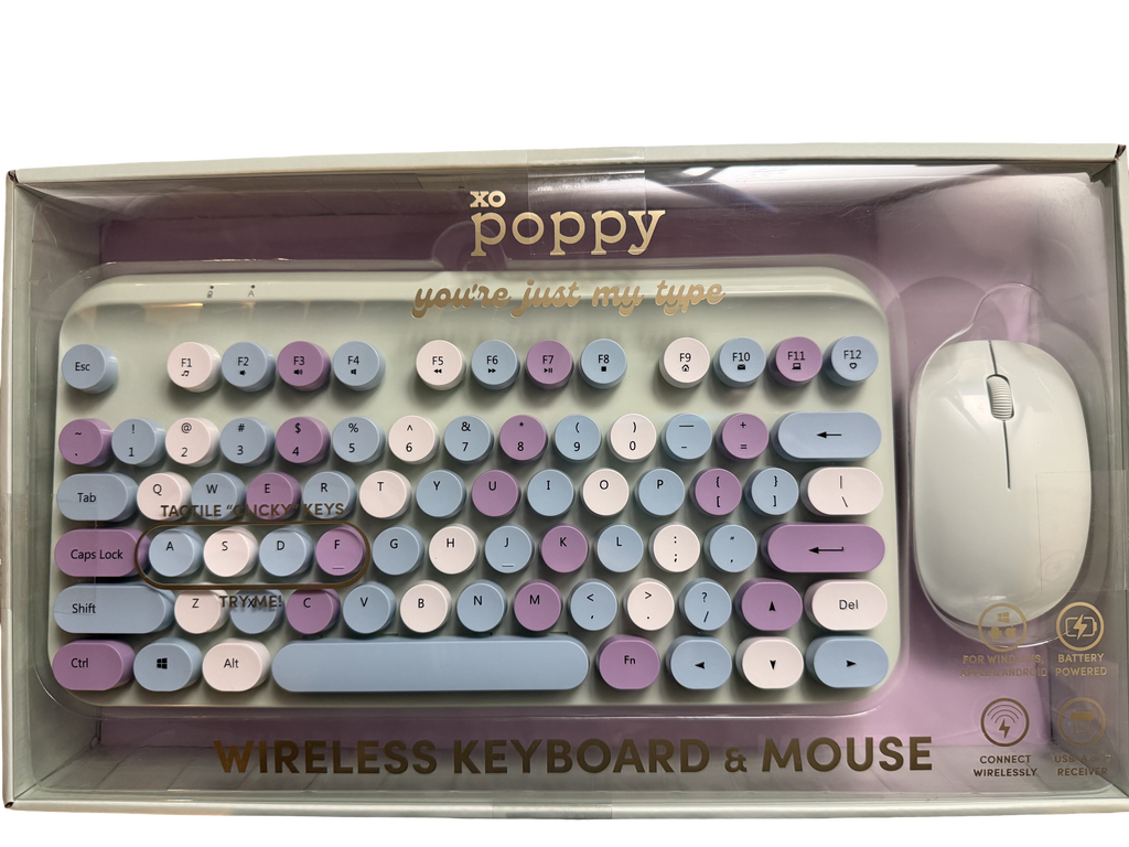 Poppy Wireless Keyboard and Mouse (Green, purple, white)