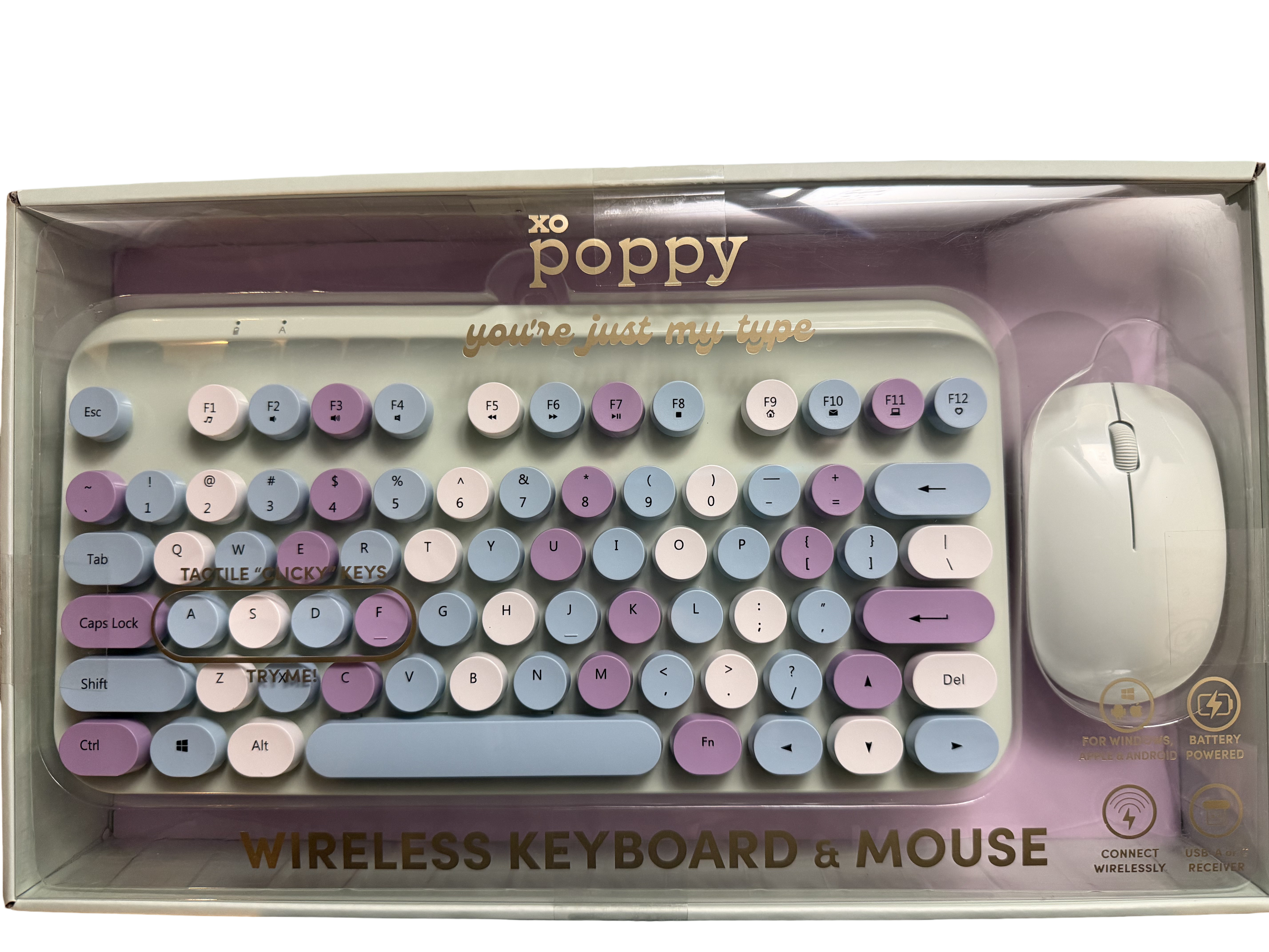 Poppy Wireless Keyboard and Mouse (Green, purple, white)