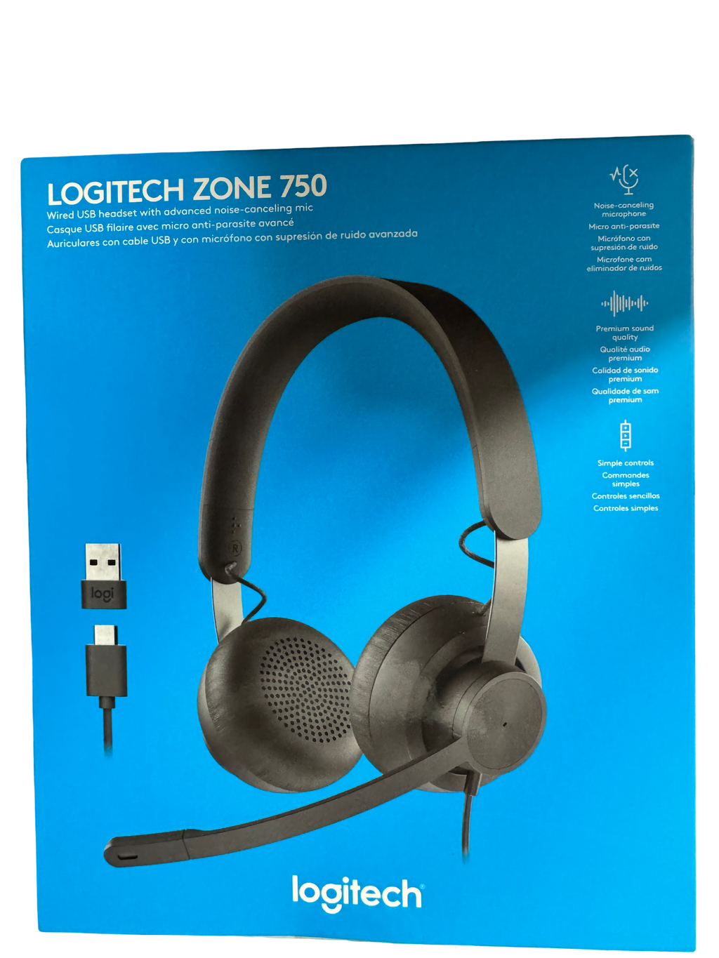 Logitech Zone 750 Wired USB Noise Cancelling on-Ear Headset - Black