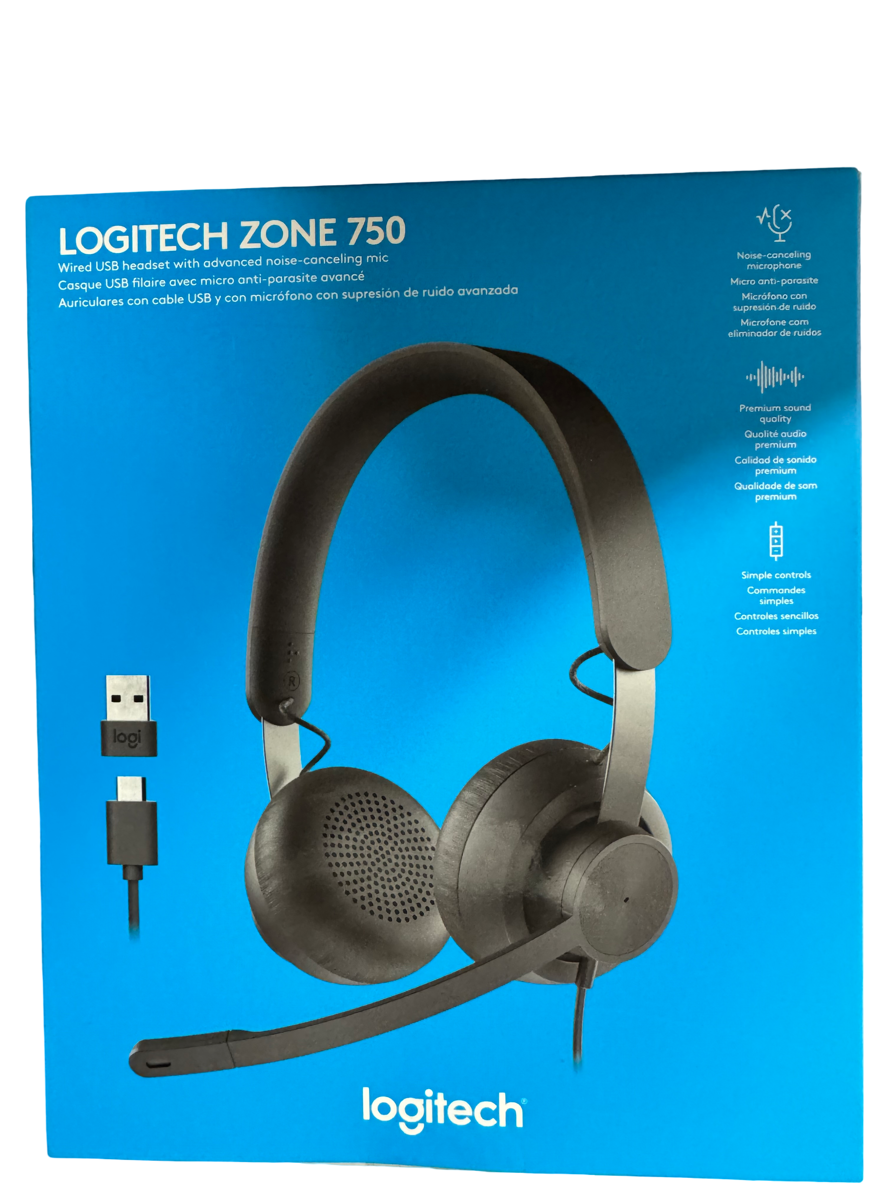 Logitech Zone 750 Wired USB Noise Cancelling on-Ear Headset - Black