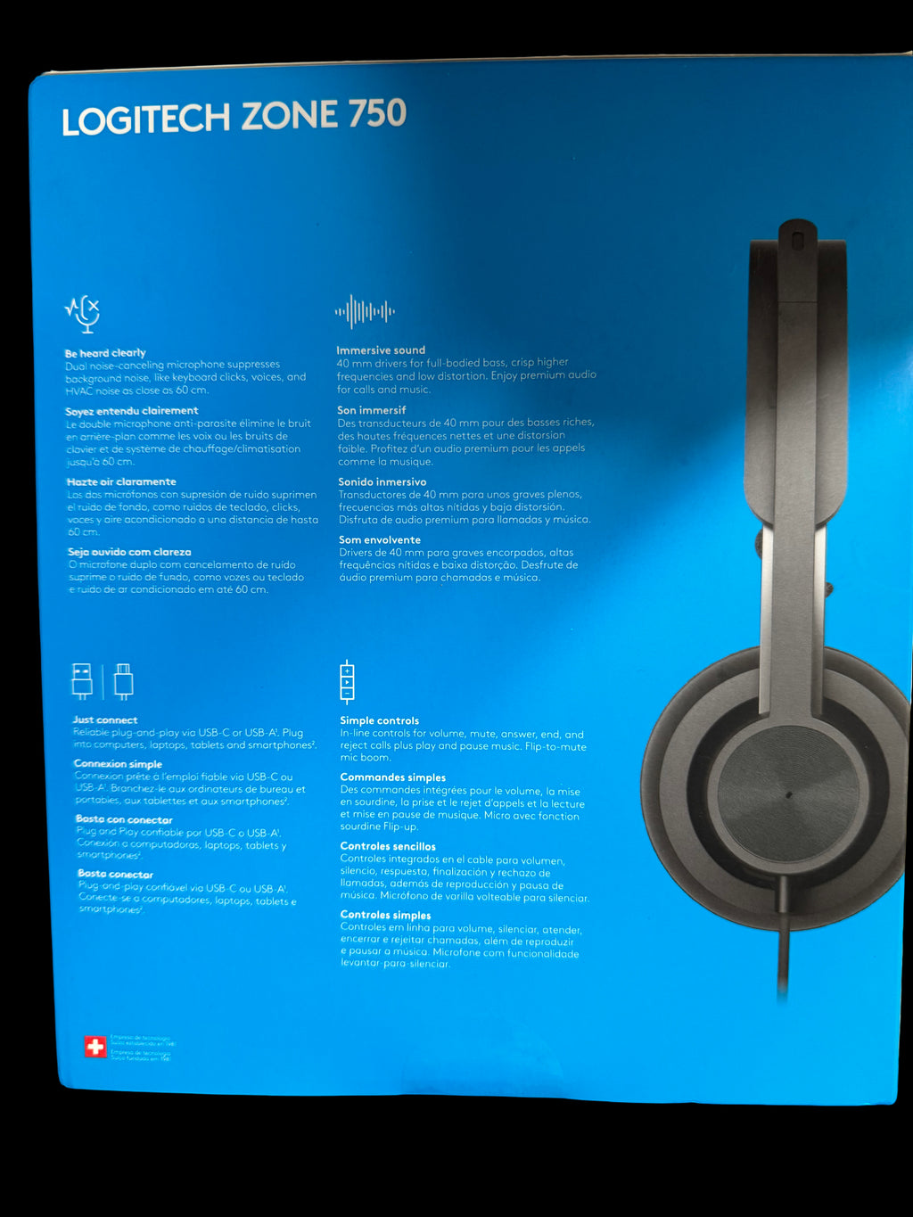 Logitech Zone 750 Wired USB Noise Cancelling on-Ear Headset - Black